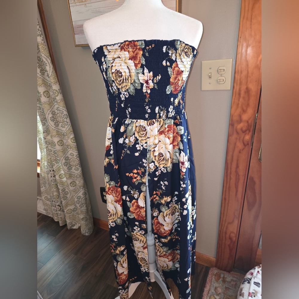 SHEIN Floral Print Tunic - Navy and Beige